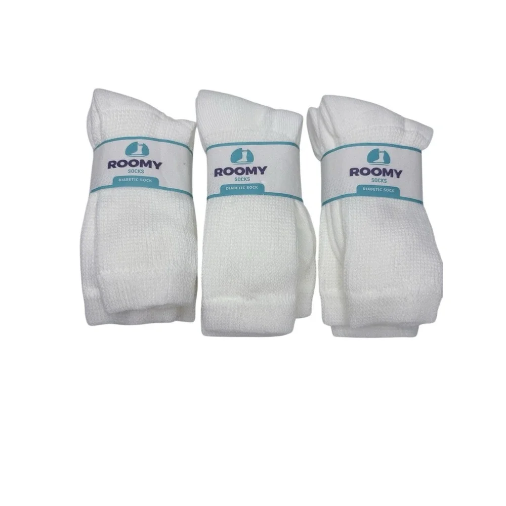 6 Pairs ROOMY Diabetic Socks J800L White Crew Size 6-8 Made In USA Brand New